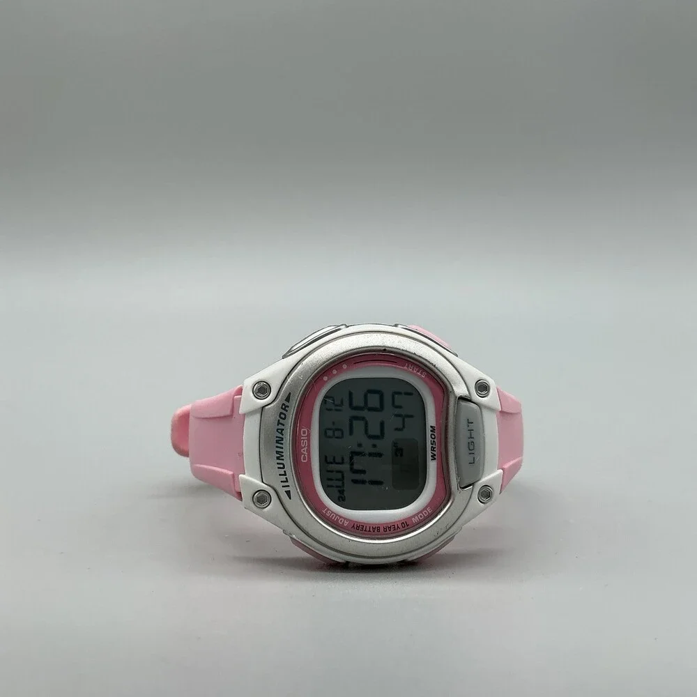 Casio LW-203 Womens Watch 34mm White Digital Dial Pink Resin Illuminator WR50M